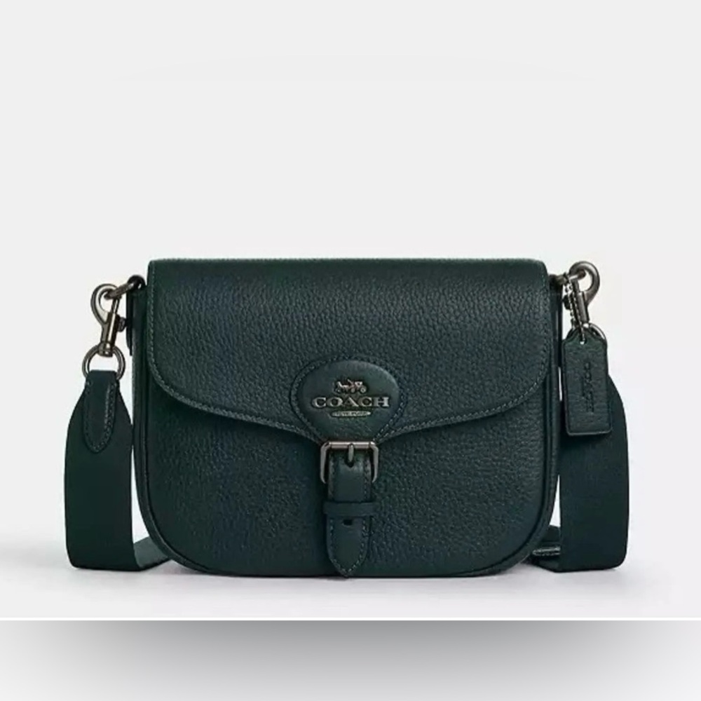 Coach dark teal green pebble leather Amelia Saddle Crossbody Bag - NWT
